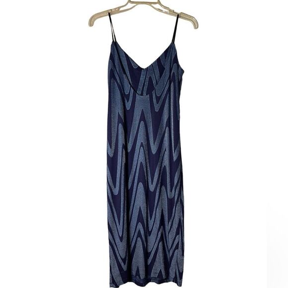 Zara Trafaluc Blue Modern Wavy Pattern Lightweight Midi Dress Size S - Picture 2 of 7